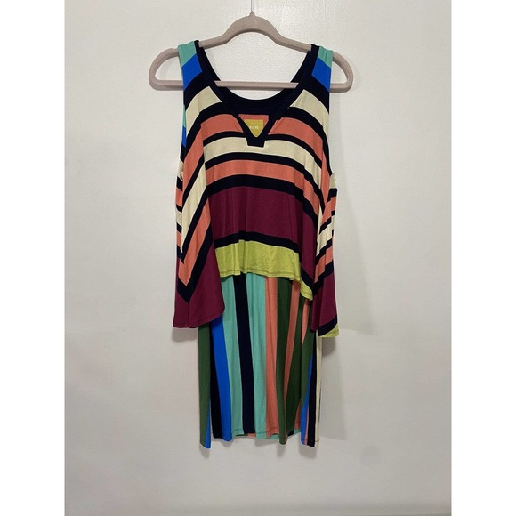 Anthropologie Maeve M Dress Striped Sleeveless Layered Multi Color Block 1415 - Picture 2 of 6